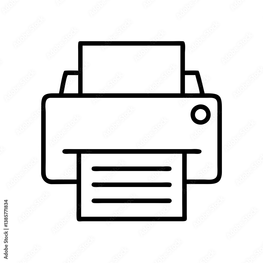 Poster printer vector icon office printing machine document output device black and white line art illustra