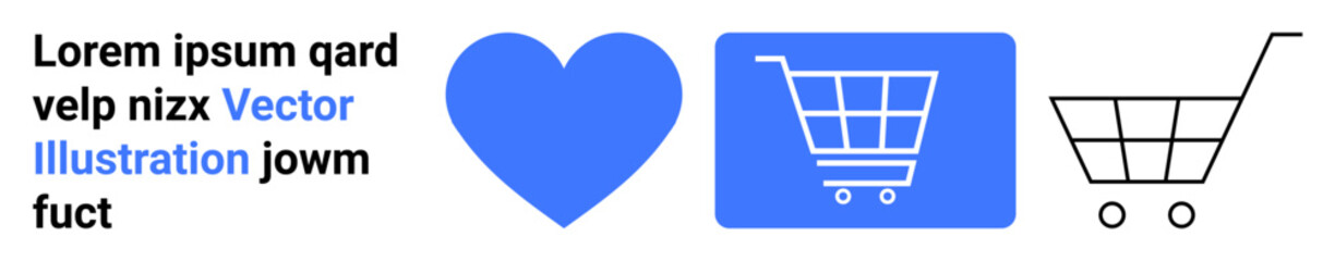 Heart shape, shopping cart in solid and outline styles emphasizing e-commerce, shopping experience, customer loyalty. Ideal for marketing, branding, retail, digital commerce, online shopping