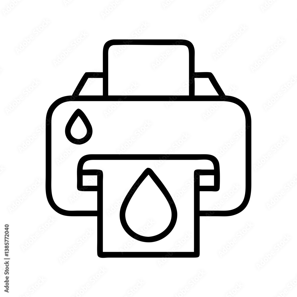 Poster printer icon vector illustration for printing document and image with ink drop design and line art s