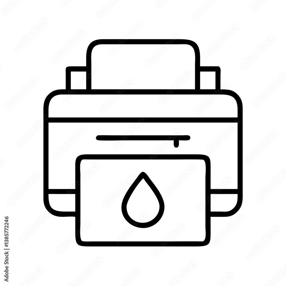 Poster printer machine vector icon for office printing and document output needs in modern line art style