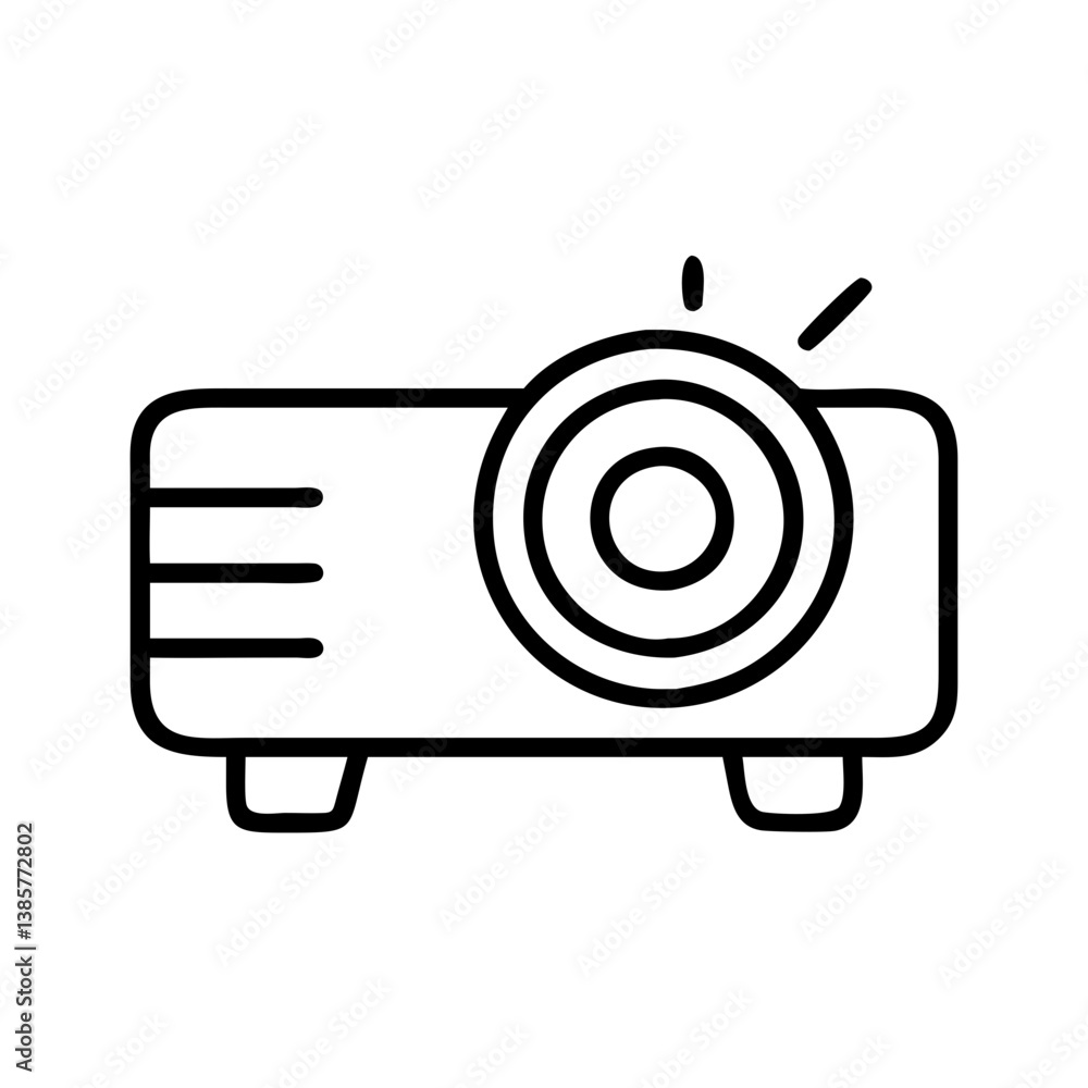 Poster outline vector graphic of a projector for presentations and home theater use for projection screen s