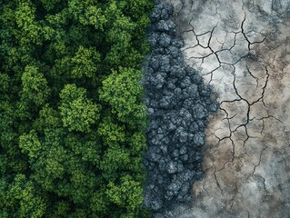 Lush Green Foliage Versus Dry Cracked Earth A Stark Environmental Contrast