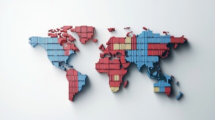 Obraz premium Global trade imbalance visualized color-coded world map of cargo containers business insights modern environment bird's eye view