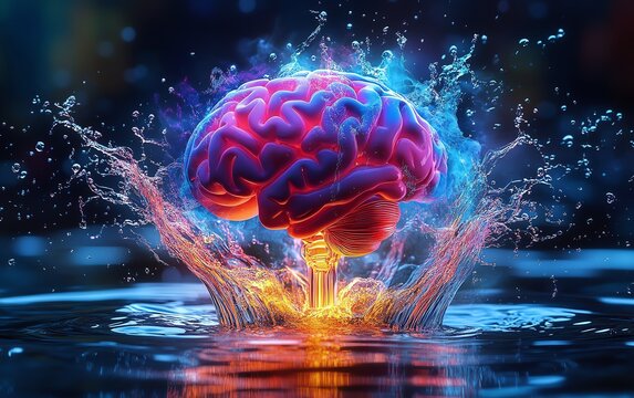 Lightbulb exploding in vibrant neon colors, revealing a detailed human brain inside, highquality digital wallpaper background, creative and futuristic design