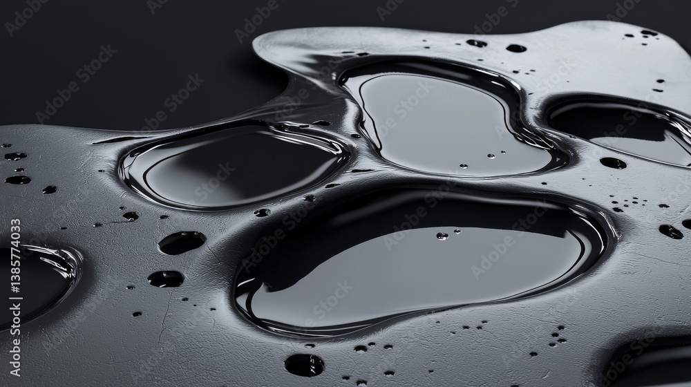 Poster close-up of reflective liquid creating intricate shapes on black.