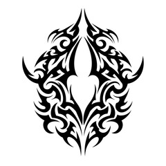 Symmetrical Tribal Tattoo Ornament Black And White Representing Abstract Decoration Or Body Art With Copy Space