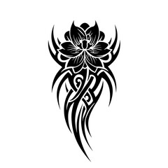 Stylized Lotus Flower In Tribal Tattoo Style Black And White Representing Decoration Or Body Art With Copy Space