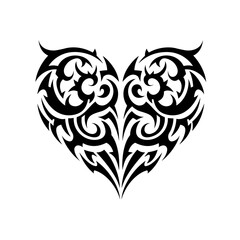 Tribal heart tattoo style in black and white representing love and passion with copy space