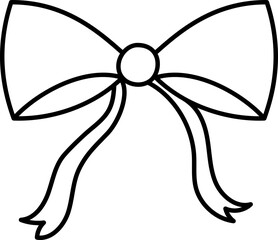 Bow with ribbon and loops, simple black outline design. in doodle line style