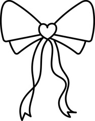 Bow with heart detail and flowing ribbons in a simple design. in doodle line style