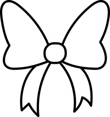 Outline of a decorative bow with ribbons. in doodle line style