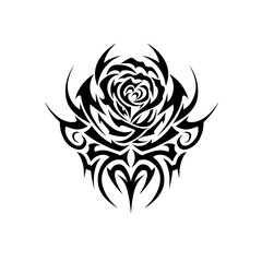 Stylized rose with tribal pattern in black and white representing tattoo art with copy space