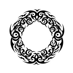 Tribal round ornament tattoo style in black and white used as decorative frame with copy space