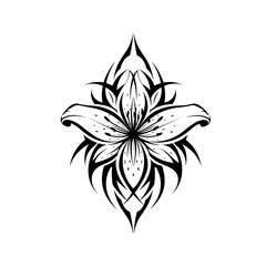 Stylized lily flower in tribal style in black and white representing tattoo art with copy space