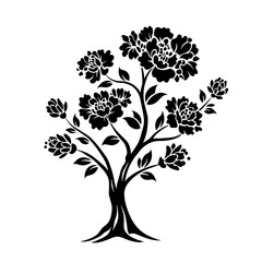 Decorative Blooming Tree Silhouette in Black and White Representing Nature and Life with copy space