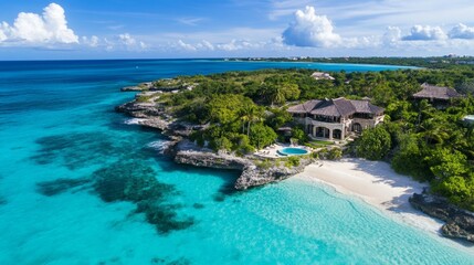 Obraz premium Tropical beach escape caribbean islands aerial view serene environment vacation concept