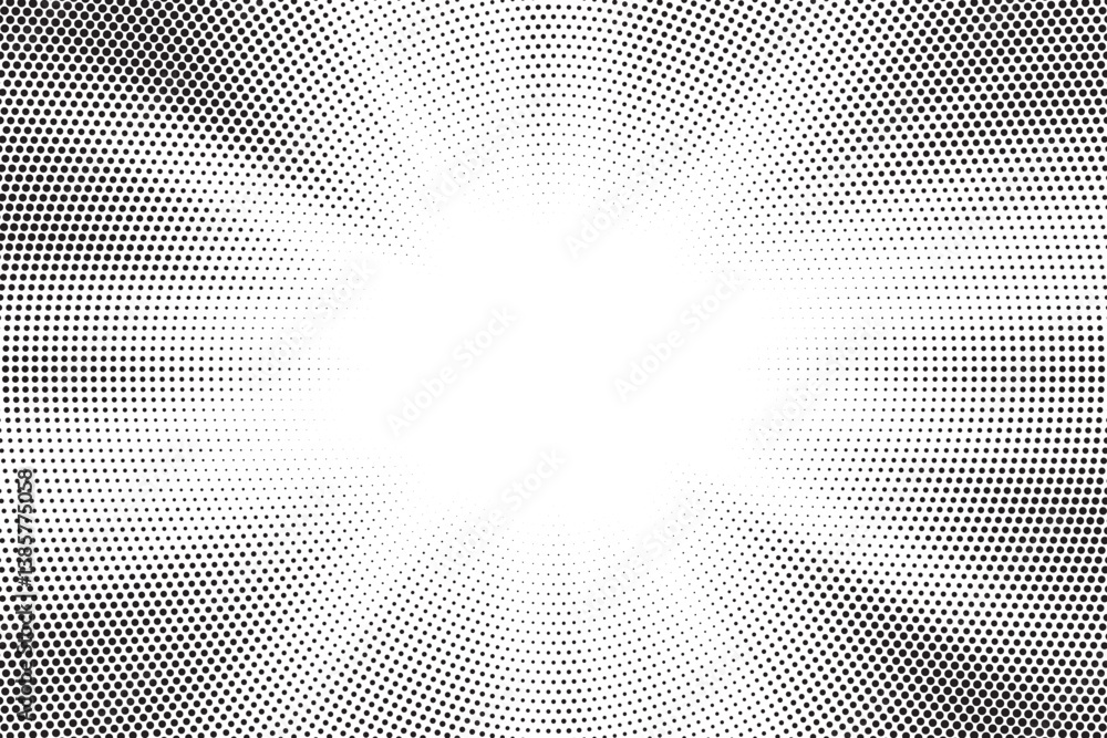 Poster Halftone gradient sun rays pattern. Abstract halftone vector dots background. monochrome dots pattern. Vector background in comic book style with sunburst rays and halftone. Retro pop art design.