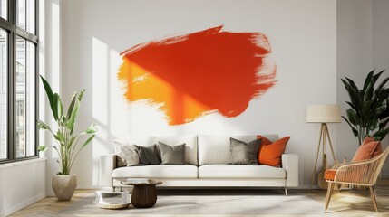 Vibrant orange accent wall transformation modern living room interior design bright environment stylish viewpoint