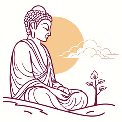 Minimalist Meditating Buddha Line Art &ndash; Zen and Tranquility Drawing