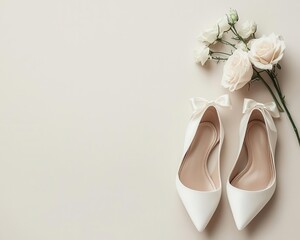 Elegant ivory bridal heels with satin ribbons, perfect for a chic wedding look