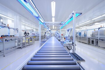 Production line at modern bright factory