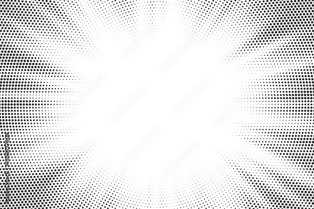 Poster Halftone gradient sun rays pattern. abstract halftone vector dots background. monochrome dots pattern. pop art, comic small dots. star rays halftone poster. shine, explosion. sunrise rays background.