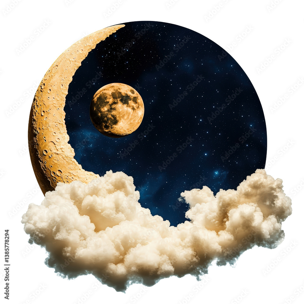 Poster enchanting scene of the moon surrounded by soft clouds creating a dreamy night sky filled with wonde