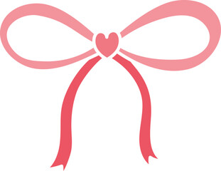 doodle bow Colorful heart-shaped bow with flowing ribbons. in flat color style