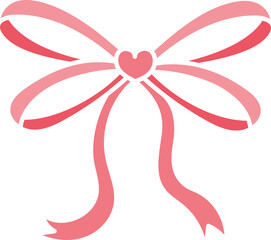 doodle bow Pink ribbon bow with a heart shape in the center. in flat color style