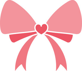 doodle bow Pink ribbon bow with a heart in the center. in flat color style