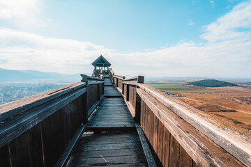 Watchtower of Boldogkő or Boldogko fortress with Boldogkőv&aacute;rallja village near tokaj region in Hungary
