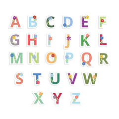 Stickers Alphabet with Flowers Simple flat Vector Design Set Colorful  