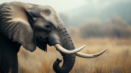 Obraz premium Majestic elephant observing its surroundings in serene african savannah wildlife photography natural habitat close-up perspective