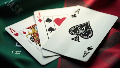 Obraz premium Four aces fanned out, showcasing their intricate details , spade, playing cards