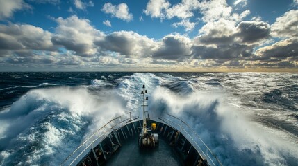 Navigating the turbulent seas marine vessel ocean voyage stormy waters aerial view adventure awaits