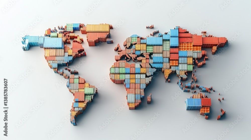 Poster global trade dynamics containerized shipping map world view 3d visualization business environment ed