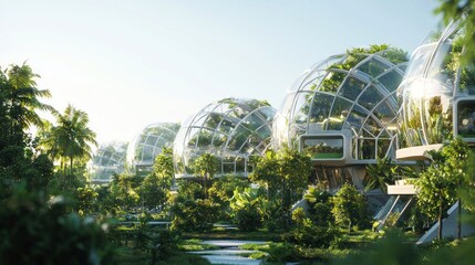 Fototapeta premium Futuristic Eco-Friendly Biosphere Domes: A Sustainable Paradise