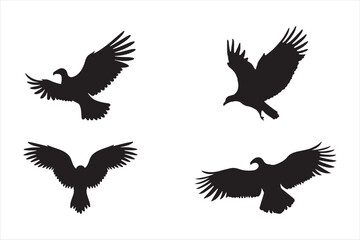 Eagle Hawk Bird Silhouettes Vector Flying Predator Birds Clipart Set