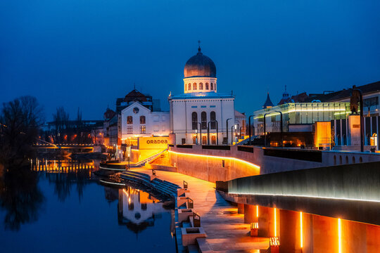 Oradea, Romania with Union Square (Piata Unirii), The Capital of Art Nouveau. Western Transylvania in Romania. Historical cultural city in europe