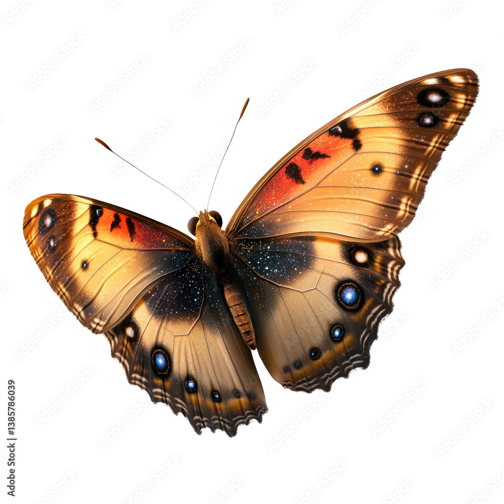 Poster a gorgeous butterfly resting gracefully on a deep black background showcasing its intricate wing pat