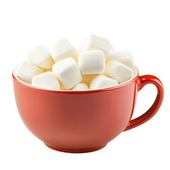 Bright red cup filled with fluffy marshmallows set against a soft background for a cozy, inviting winter vibe isolated on transparent background..
