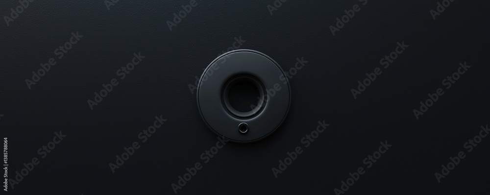 Poster minimalistic design of a modern black circular object on dark background.