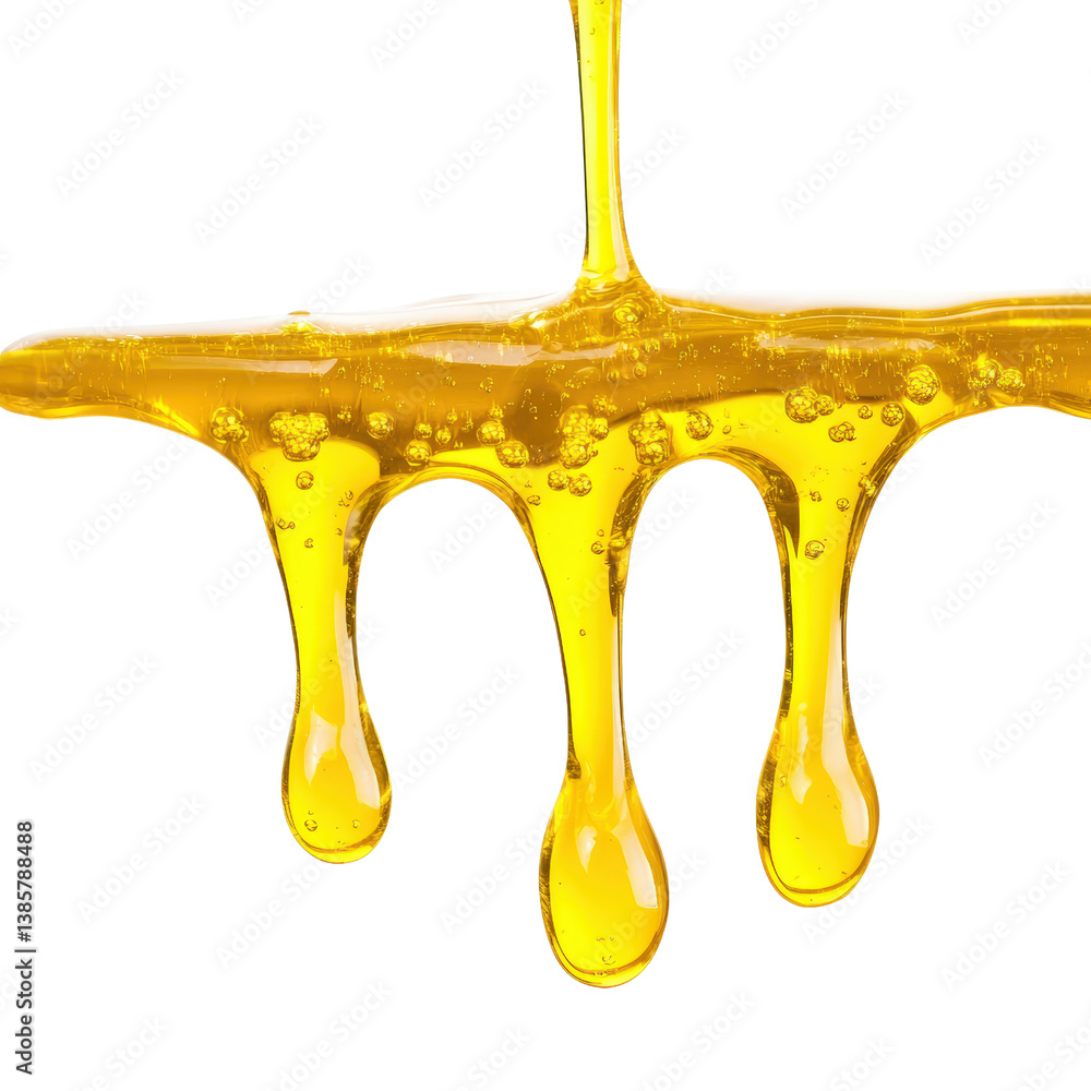 Poster vivid yellow liquid dripping gracefully against a clean background capturing the fluid movement and 