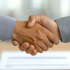 Deal-Making A close-up of two hands shaking in a professional setting, symbolizing agreement and partnership in business.