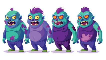 Fototapeta premium Cartoon Zombie Vector Art Set – Fun Undead Characters on White Background