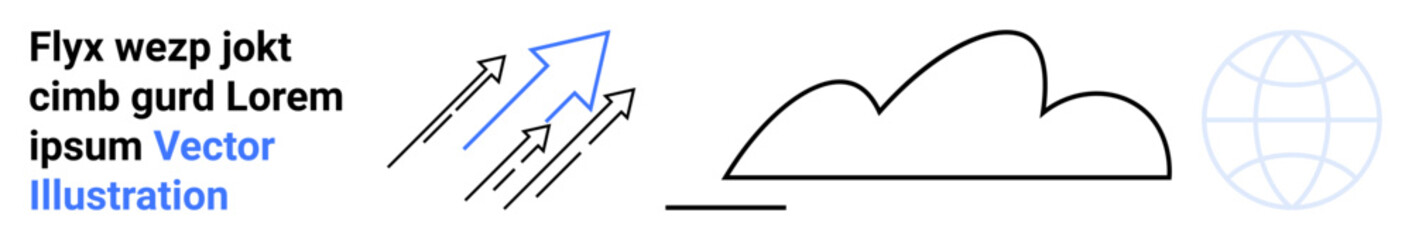 Arrows pointing upward, stylized cloud outline, and globe symbol representing progress, connectivity, and technology. Ideal for growth, innovation, teamwork, digital transformation networking