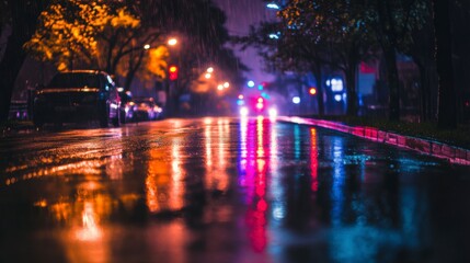 Rainy Night City Street Reflections