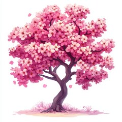 Pink Cherry Blossom Tree Digital Illustration