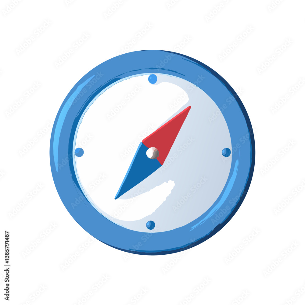 Poster compass icon vector design in blue and red colors for navigation and exploration concept
