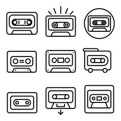 Obraz premium Illustration showing a set of black audio cassette icons on a white background